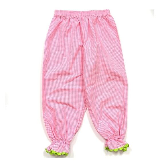 Pink Gingham Ruffle Ricrac Pants - Picture 1 of 4